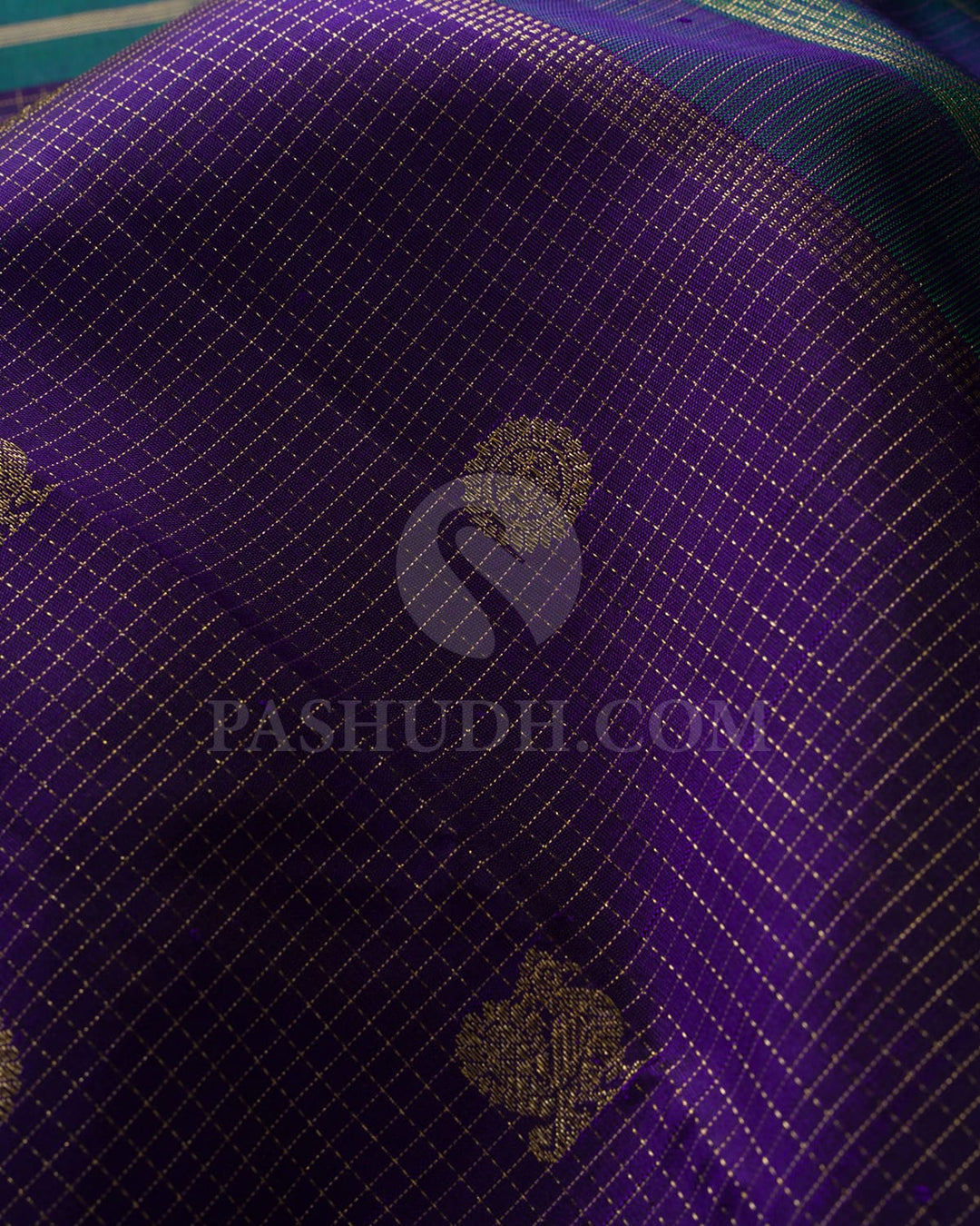 Royal Purple/Indigo With Teal Green Pure Zari Kanjivaram Silk Saree-SP163