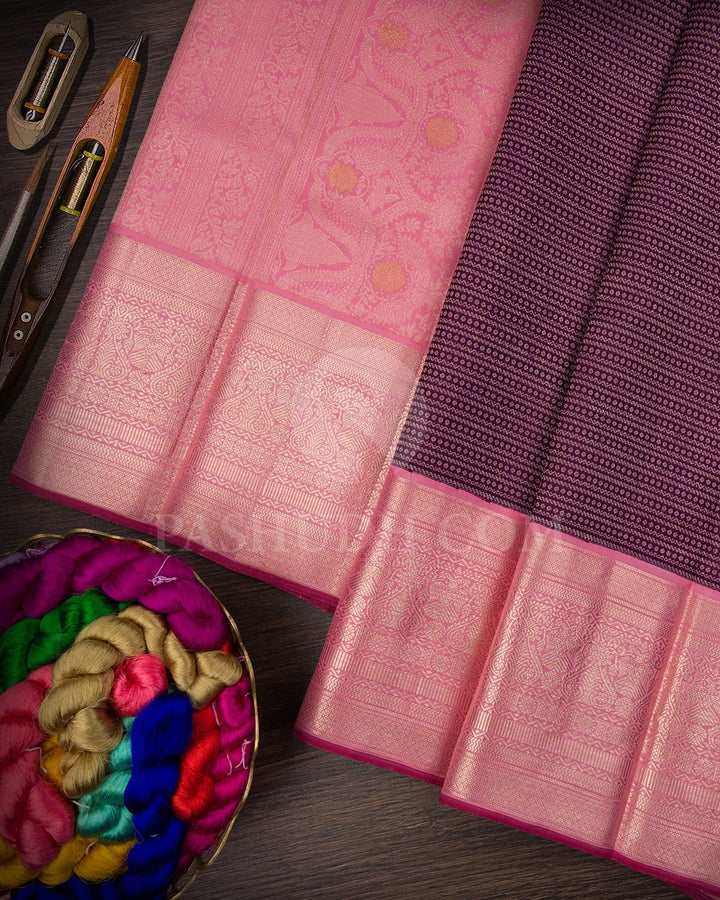 Purple And Baby Pink Kanjivaram Silk Saree-S1479(A)