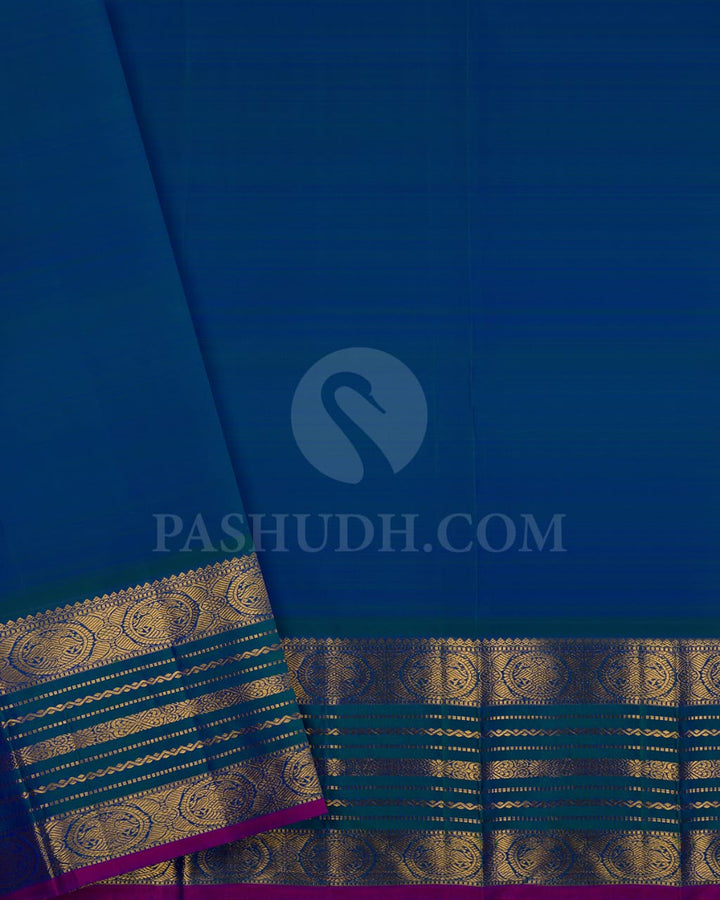 Cinnamon Brown With Peacock Blue Pure Zari Kanjivaram Silk Saree-SP143