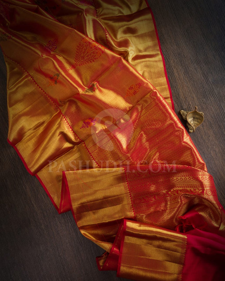 Red Organza Pure Zari Kanjivaram Silk Saree-P190(A)