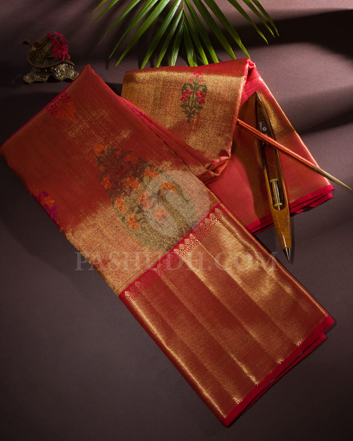 Red Organza Pure Zari Kanjivaram Silk Saree-P190(A)