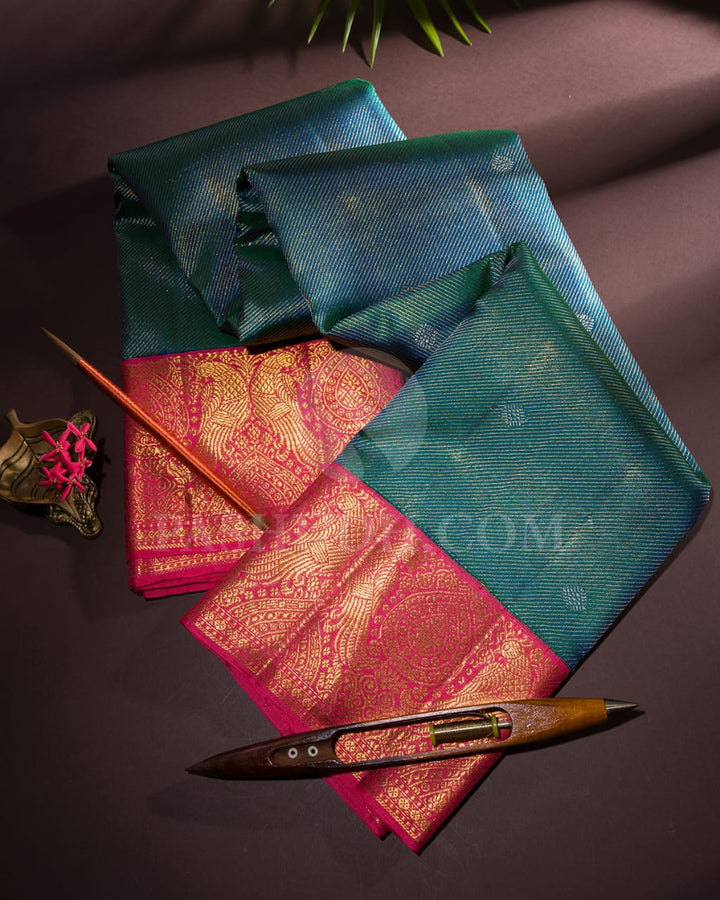 Peacock Blue And Bright Pink Kanjivaram Silk Saree-S1366(B)