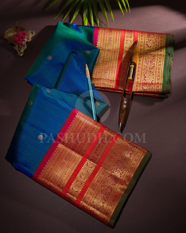 Dual Shaded Blue Pure Zari Korvai Kanjivaram Silk Saree-SP146
