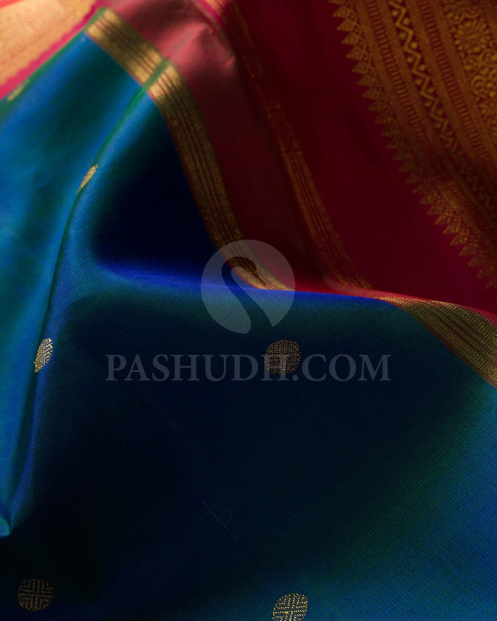 Dual Shaded Blue Pure Zari Korvai Kanjivaram Silk Saree-SP146