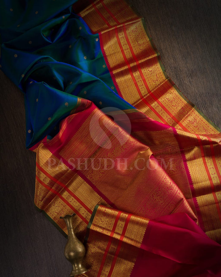Dual Shaded Blue Pure Zari Korvai Kanjivaram Silk Saree-SP146