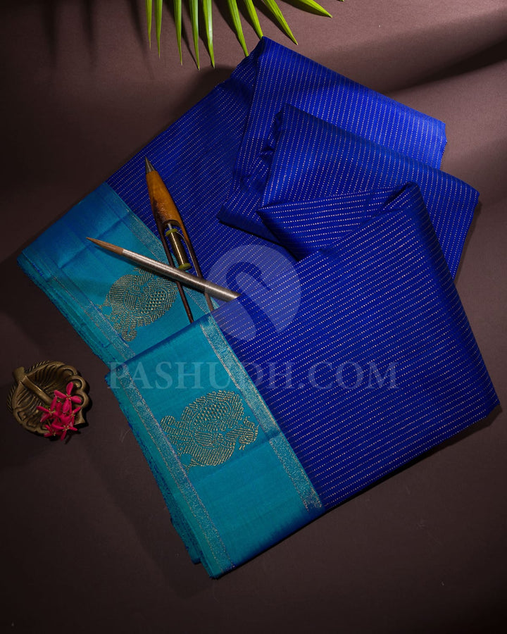 Cobalt Blue With Cerulean Blue Pure Zari Kanjivaram Silk Saree-SP184