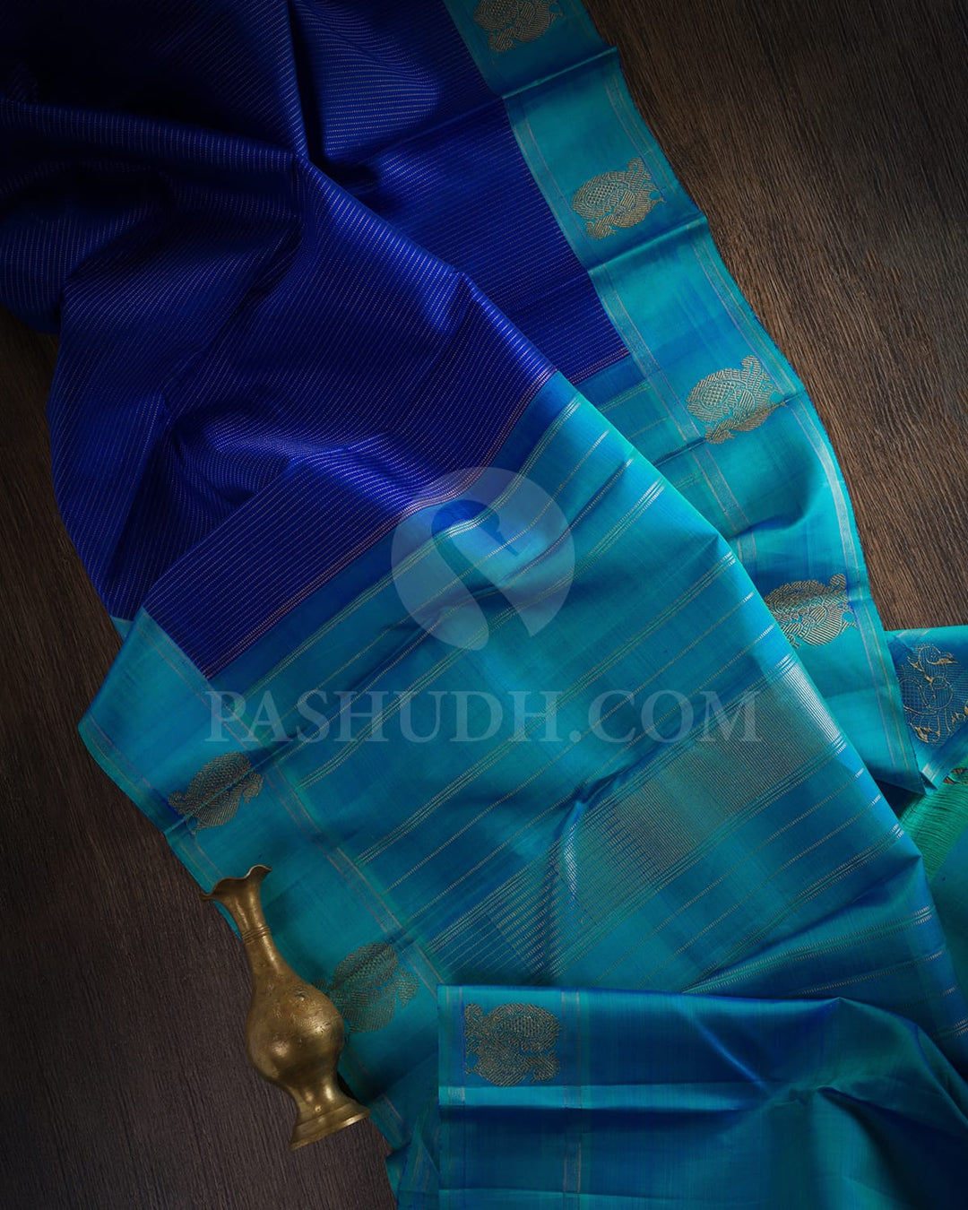 Cobalt Blue With Cerulean Blue Pure Zari Kanjivaram Silk Saree-SP184