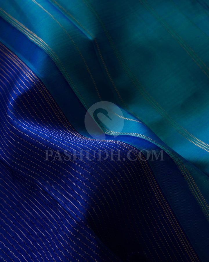 Cobalt Blue With Cerulean Blue Pure Zari Kanjivaram Silk Saree-SP184