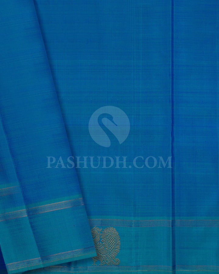 Cobalt Blue With Cerulean Blue Pure Zari Kanjivaram Silk Saree-SP184