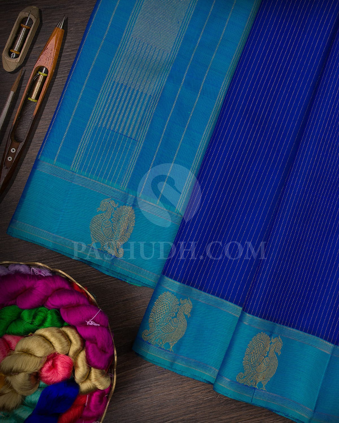 Cobalt Blue With Cerulean Blue Pure Zari Kanjivaram Silk Saree-SP184