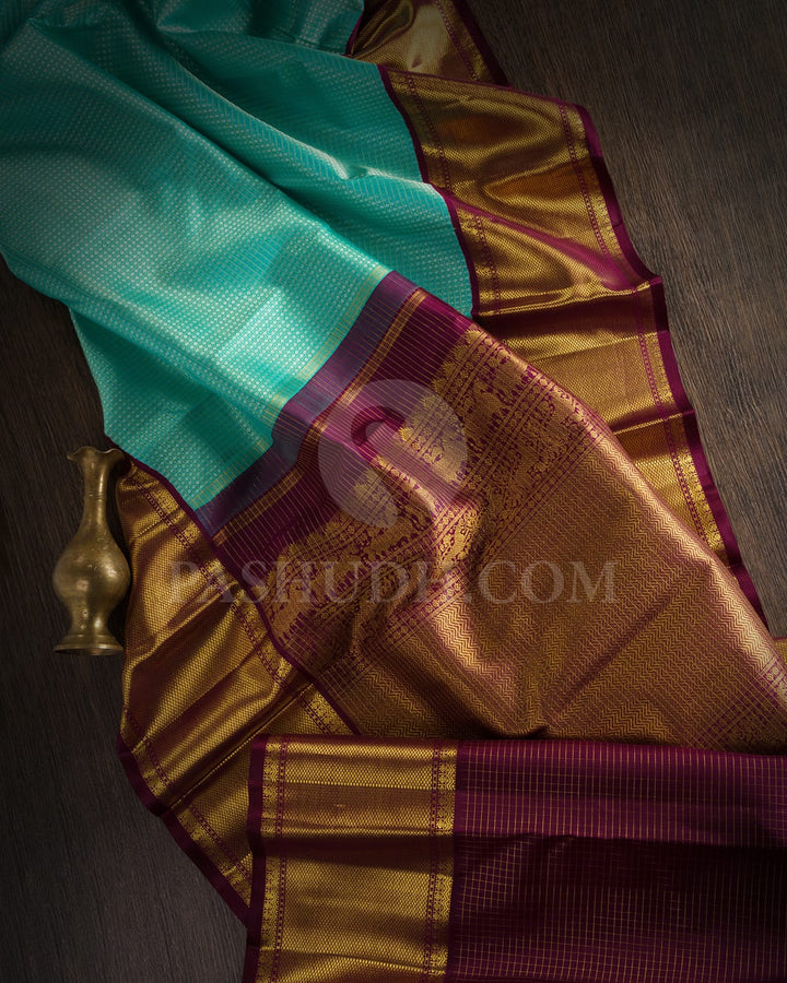 Sky Blue And Chestnut Brown Kanjivaram Silk Saree-SP159