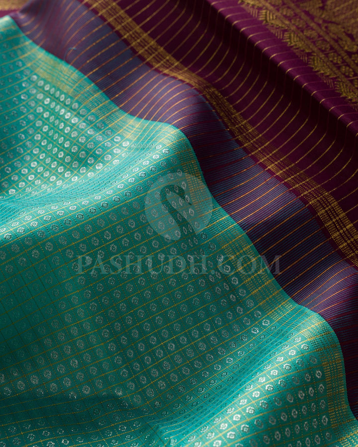 Sky Blue And Chestnut Brown Kanjivaram Silk Saree-SP159