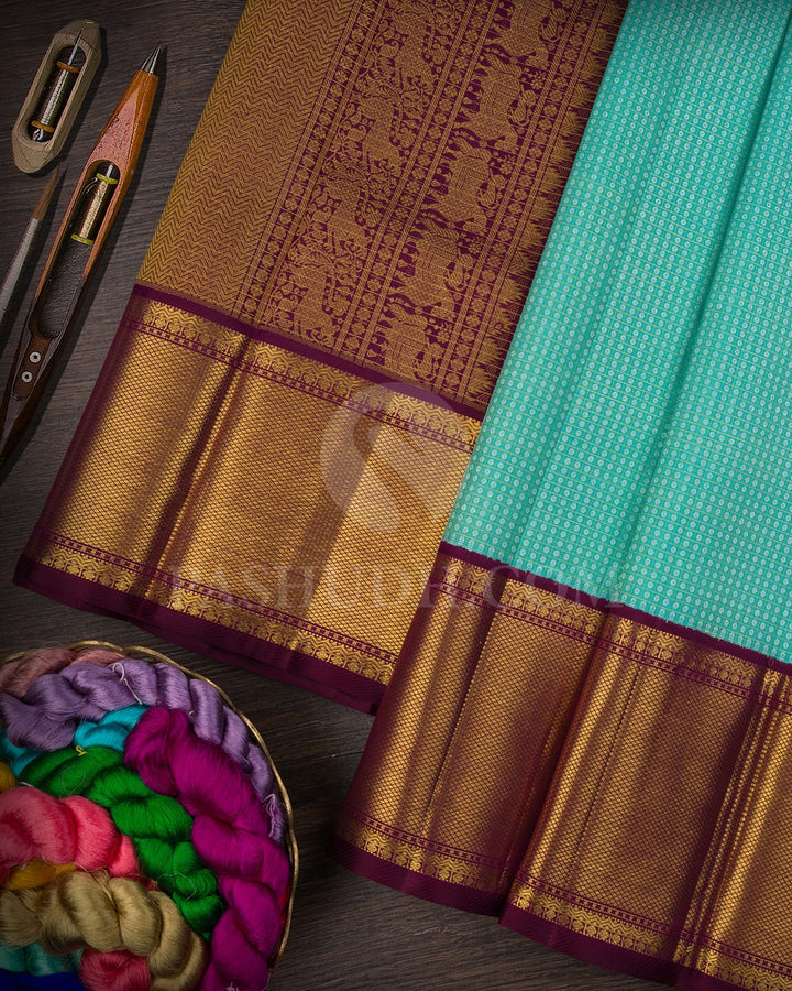 Sky Blue And Chestnut Brown Kanjivaram Silk Saree-SP159