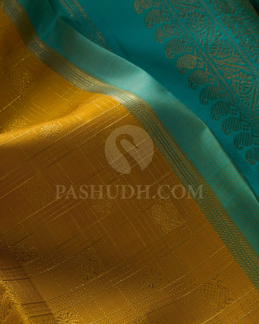 Mango Yellow And Sky Blue Kanjivaram Silk Saree-SP176