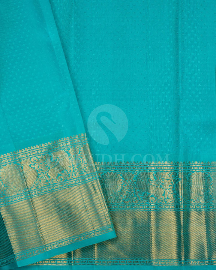 Mango Yellow And Sky Blue Kanjivaram Silk Saree-SP176