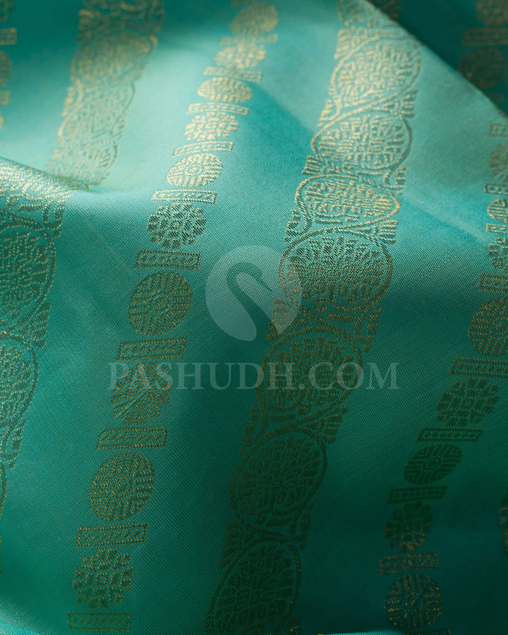 Sky Blue And Kumkum Red Kanjivaram Silk Saree-SP177