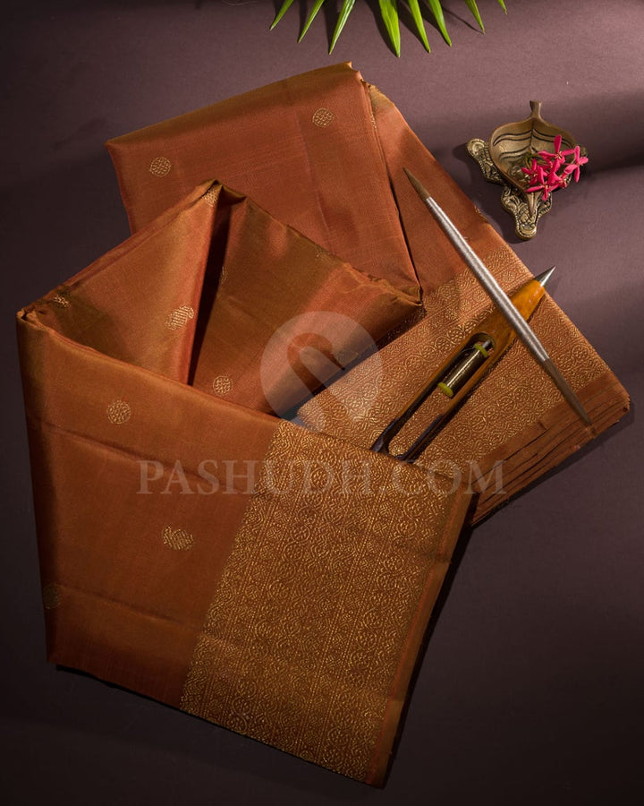 Bronze Brown Pure Zari Kanjivaram Silk Saree-SP186