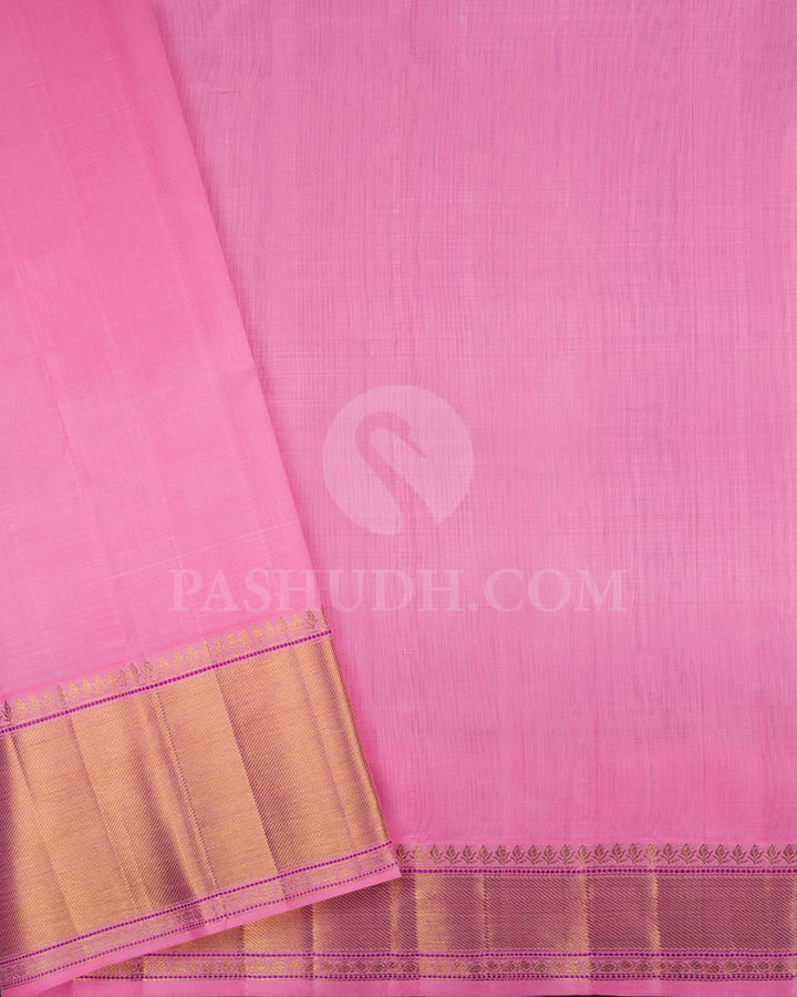 Bottle Green With Rose Pink Pure Zari Kanjivaram Silk Saree-P173(B)