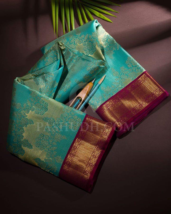Sky Blue And Rouge Pink Kanjivaram Silk Saree-S1490(A)