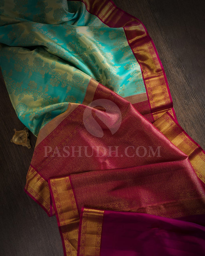 Sky Blue And Rouge Pink Kanjivaram Silk Saree-S1490(A)
