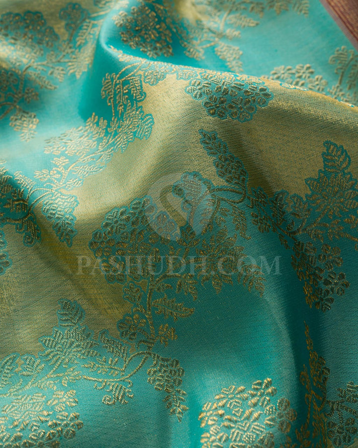 Sky Blue And Rouge Pink Kanjivaram Silk Saree-S1490(A)
