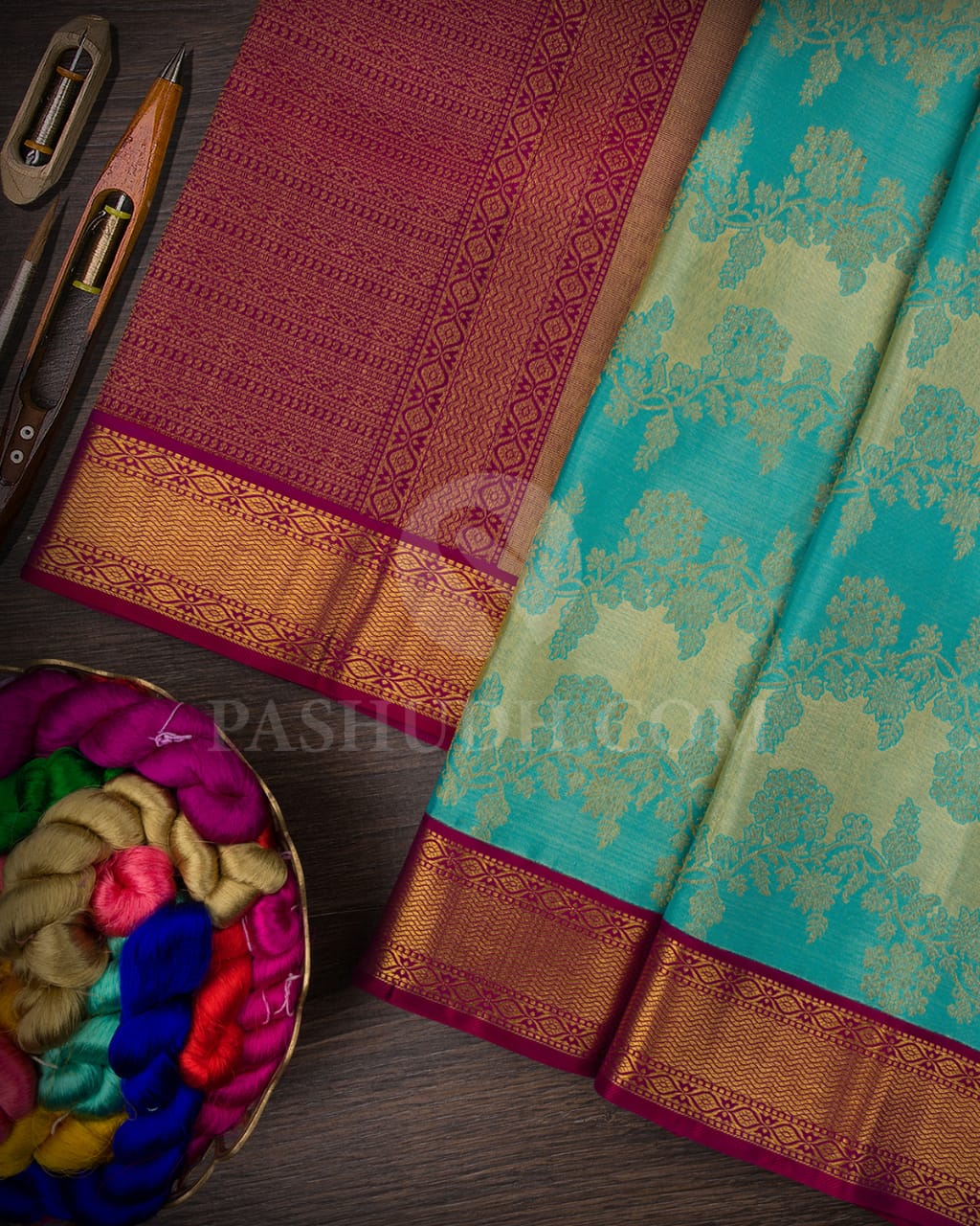 Sky Blue And Rouge Pink Kanjivaram Silk Saree-S1490(A)