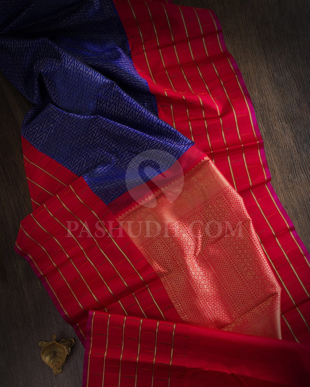 Navy Blue And Red Kanjivaram Silk Saree-S1480(A)