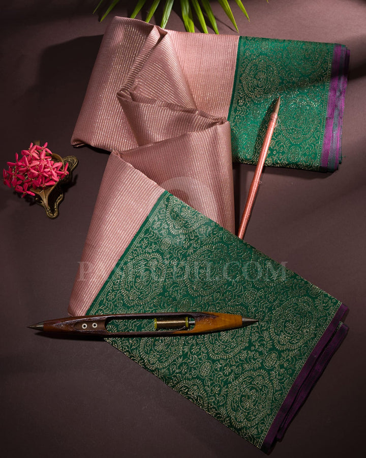 Pastel Pink And Forest Green Kanjivaram Silk Saree-S1168(B)