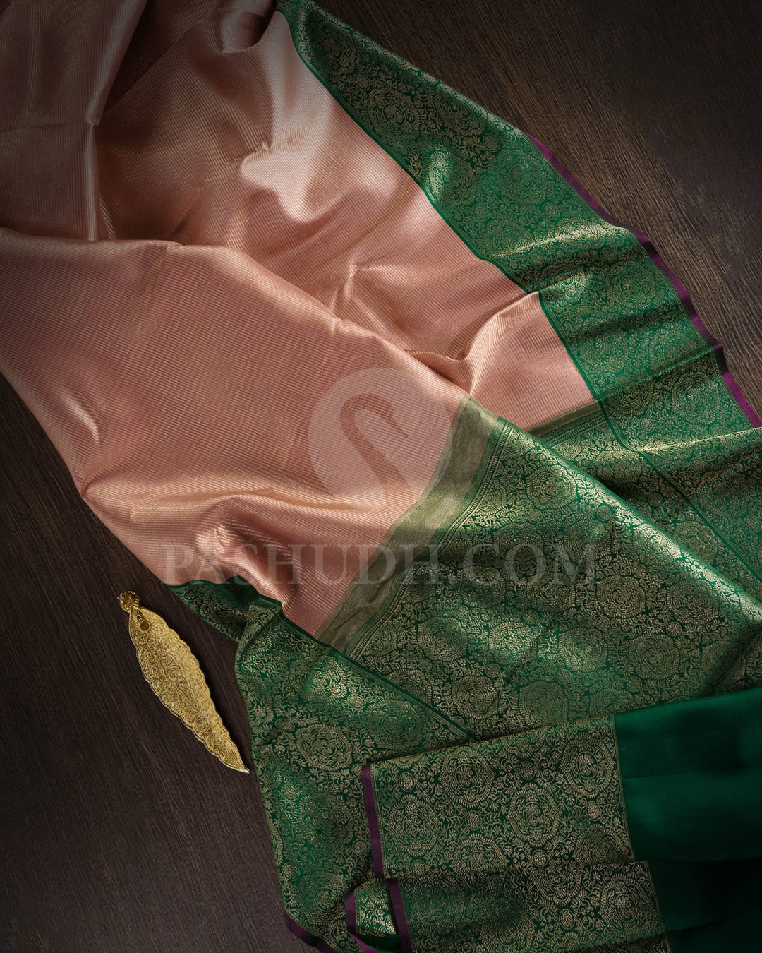 Pastel Pink And Forest Green Kanjivaram Silk Saree-S1168(B)