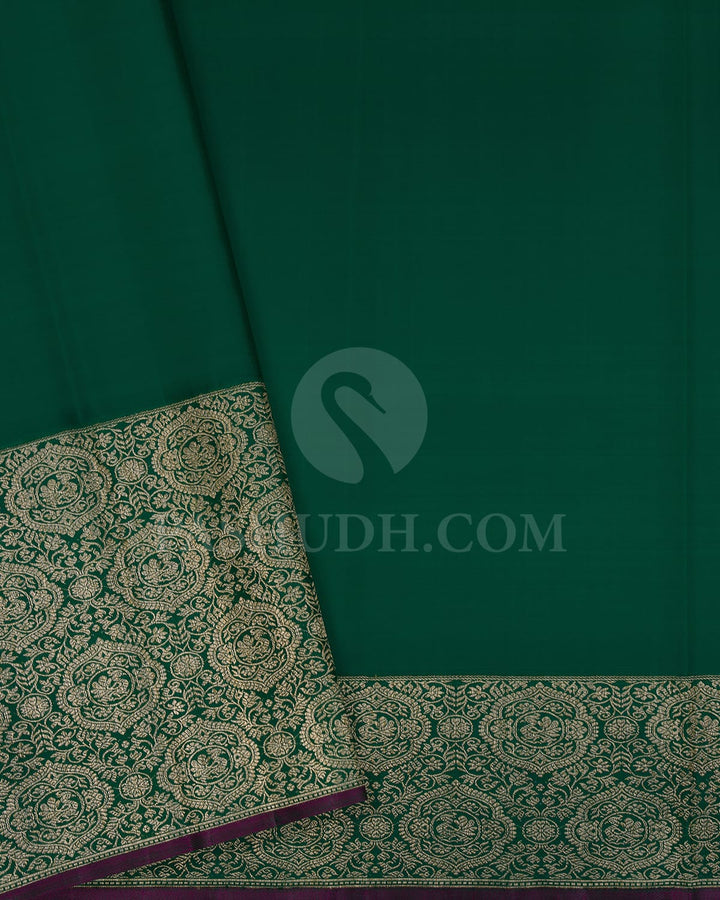Pastel Pink And Forest Green Kanjivaram Silk Saree-S1168(B)