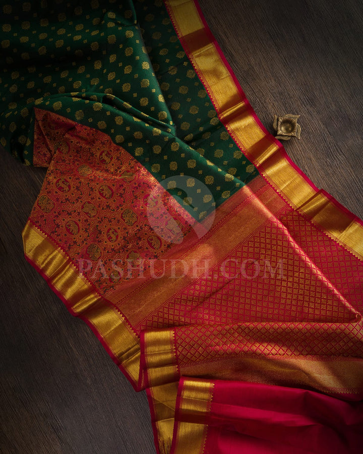 Bottle Green And Maroon Kanjivaram Silk Saree-S1492(A)