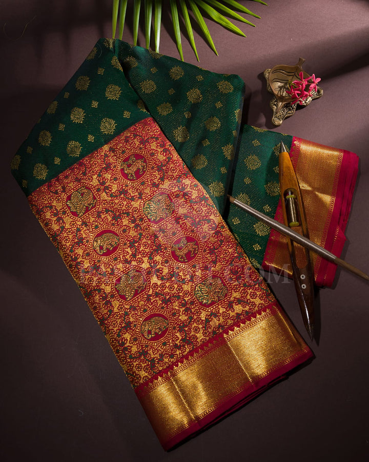 Bottle Green And Maroon Kanjivaram Silk Saree-S1492(A)