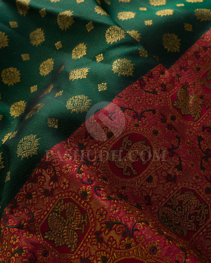Bottle Green And Maroon Kanjivaram Silk Saree-S1492(A)