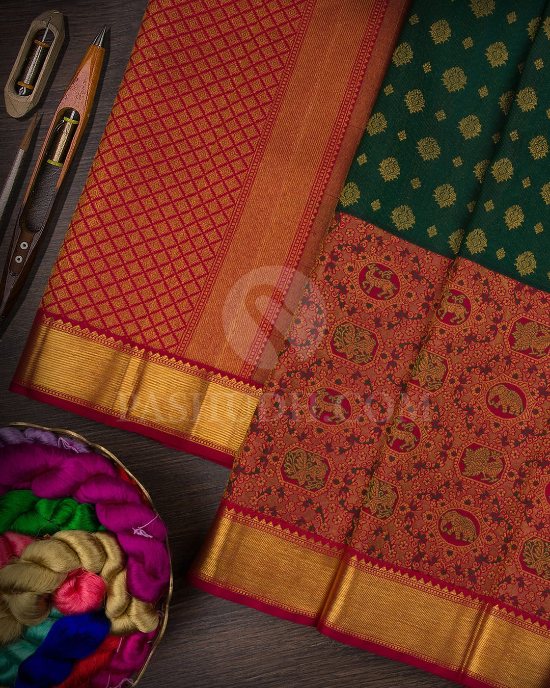 Bottle Green And Maroon Kanjivaram Silk Saree-S1492(A)