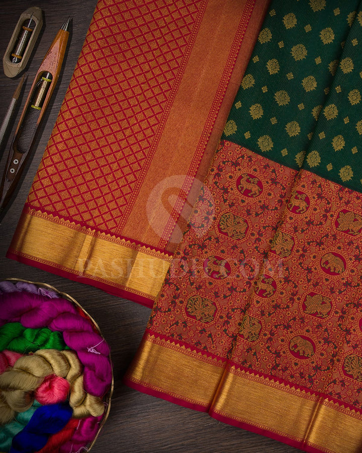 Bottle Green And Maroon Kanjivaram Silk Saree-S1492(A)