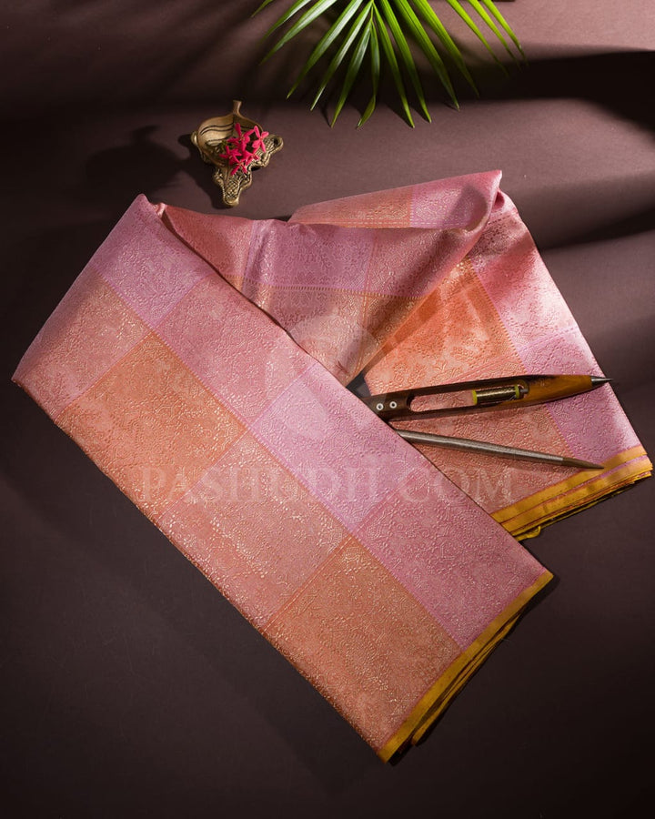 Baby Pink And Mustard Traditional Borderless Kanjivaram Silk Saree-S1487(A)