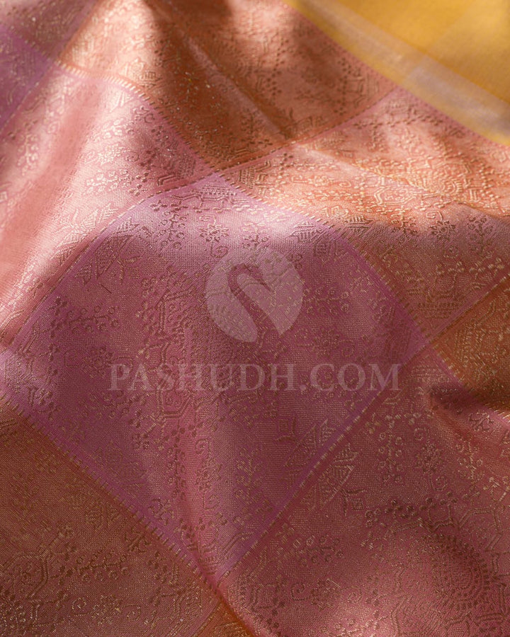 Baby Pink And Mustard Traditional Borderless Kanjivaram Silk Saree-S1487(A)