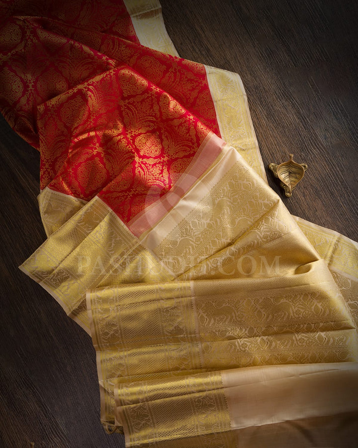 Red And Half White Kanjivaram Silk Saree-SP188