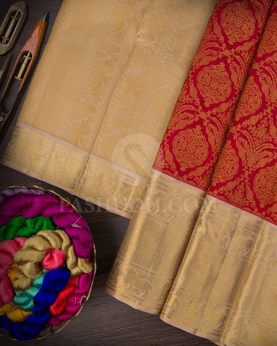 Red And Half White Kanjivaram Silk Saree-SP188