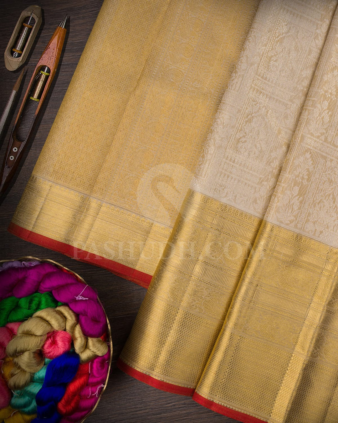 Half White Kanjivaram Silk Saree-SP157
