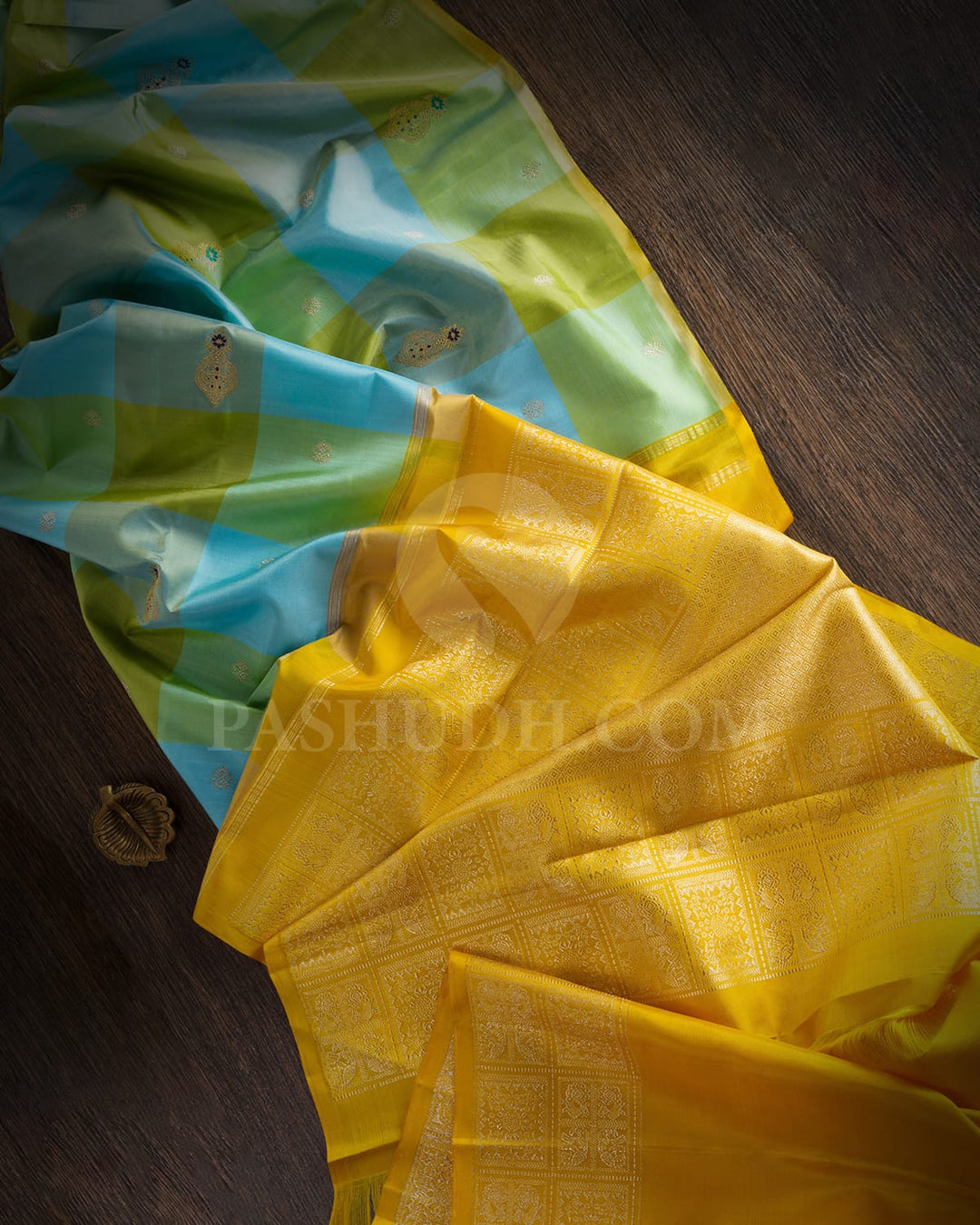 Sky Blue And Yellow Traditional Borderless Kanjivaram Silk Saree-S1491(A)