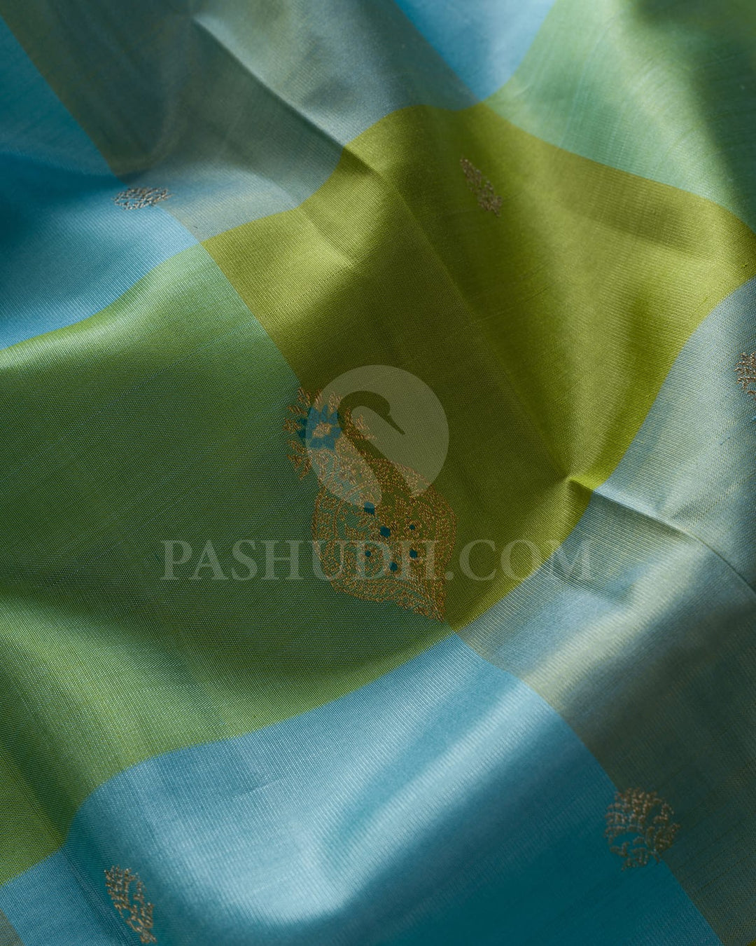 Sky Blue And Yellow Traditional Borderless Kanjivaram Silk Saree-S1491(A)