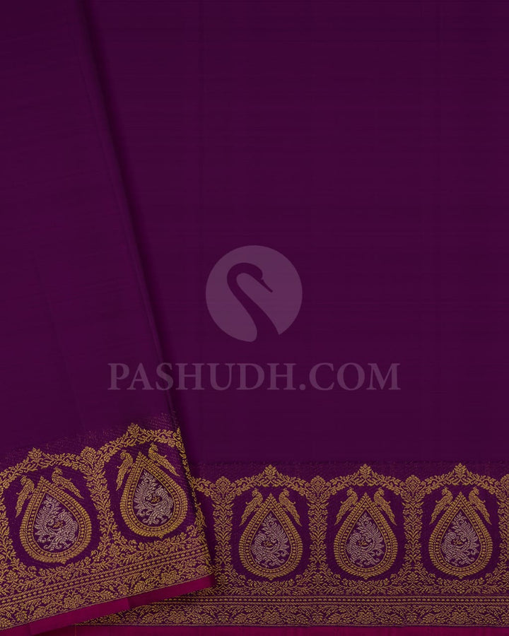 Turquoise Blue With Purple Kanjivaram Silk Saree-S1486(B)