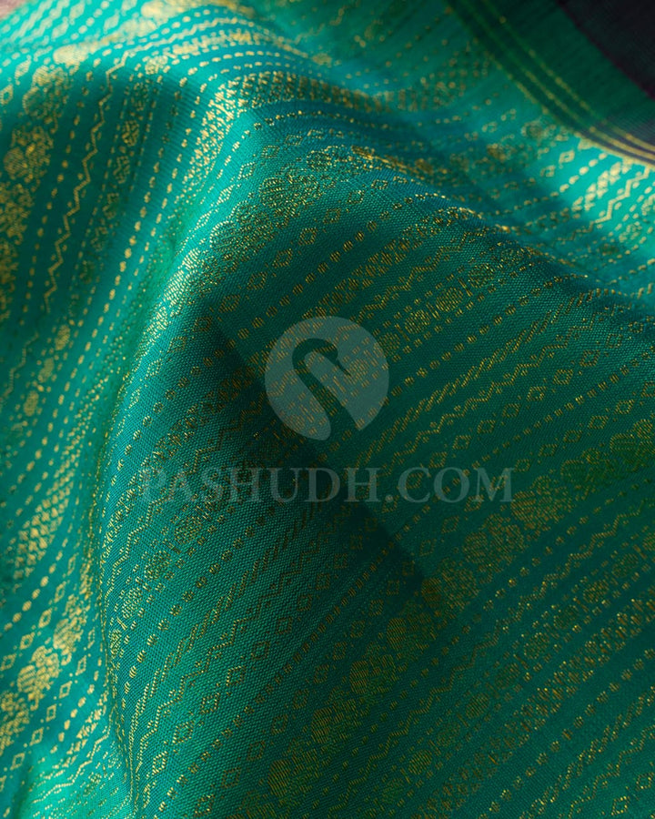 Turquoise Blue With Purple Kanjivaram Silk Saree-S1486(B)
