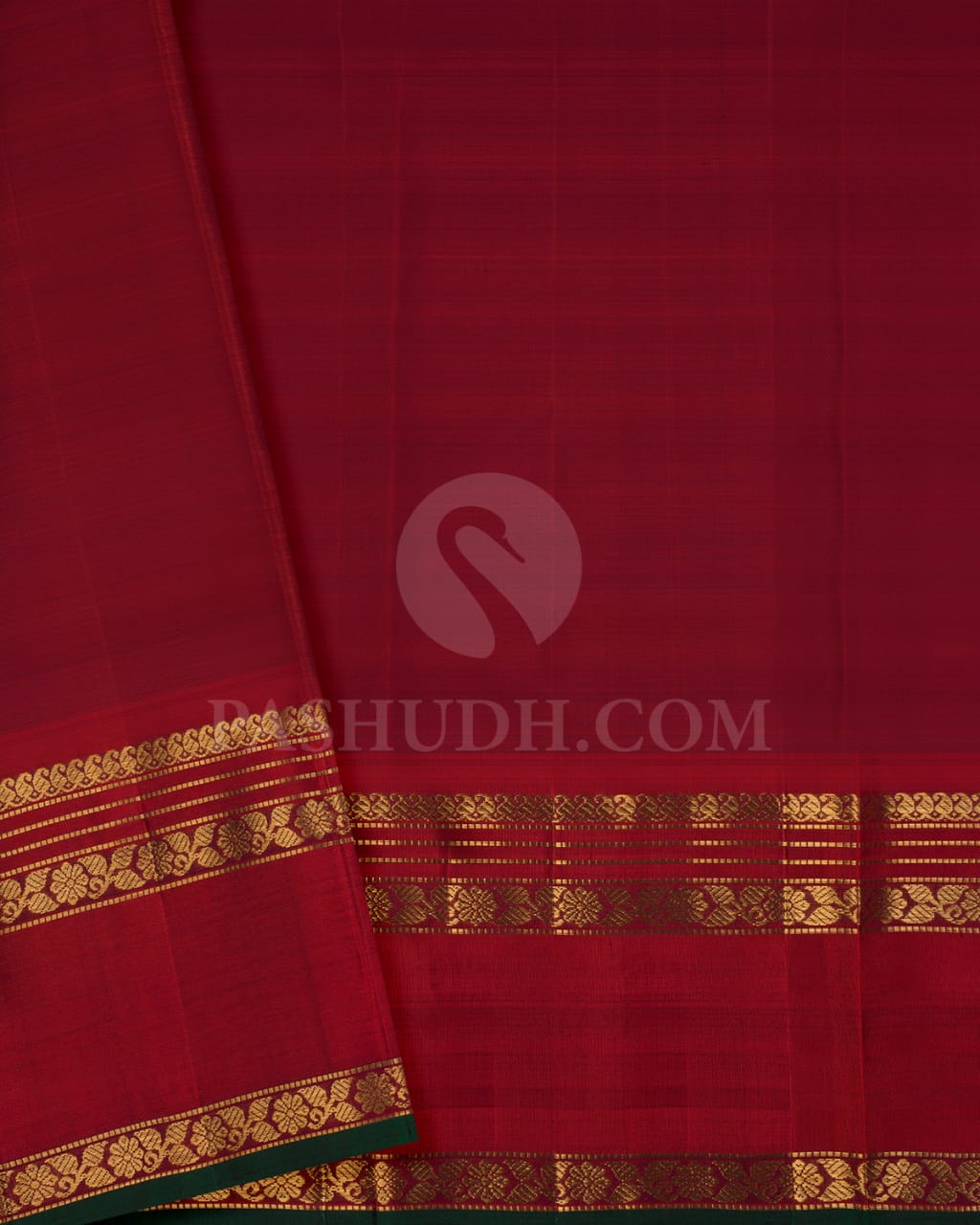 Khaki Green And Rust Red Pure Zari Kanjivaram Silk Saree-SP149
