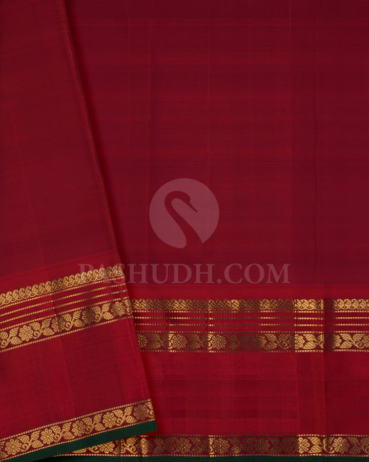 Khaki Green And Rust Red Pure Zari Kanjivaram Silk Saree-SP149