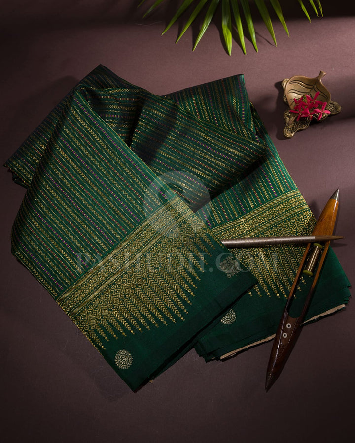Bottle Green And Cream Kanjivaram Silk Saree-S1494(A)
