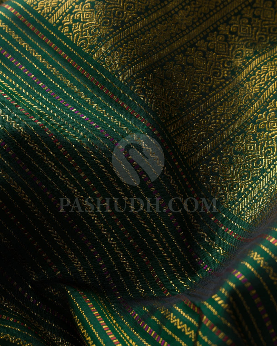 Bottle Green And Cream Kanjivaram Silk Saree-S1494(A)