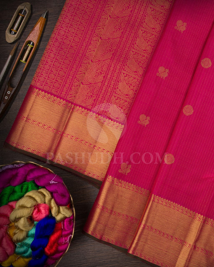 Rani Pink Pure Zari Kanjivaram Silk Saree-SP182