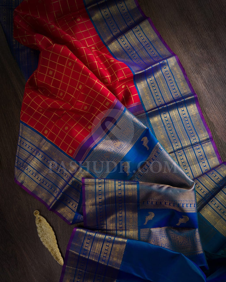 Dark Red Pure Zari Kanjivaram Silk Saree-SP145